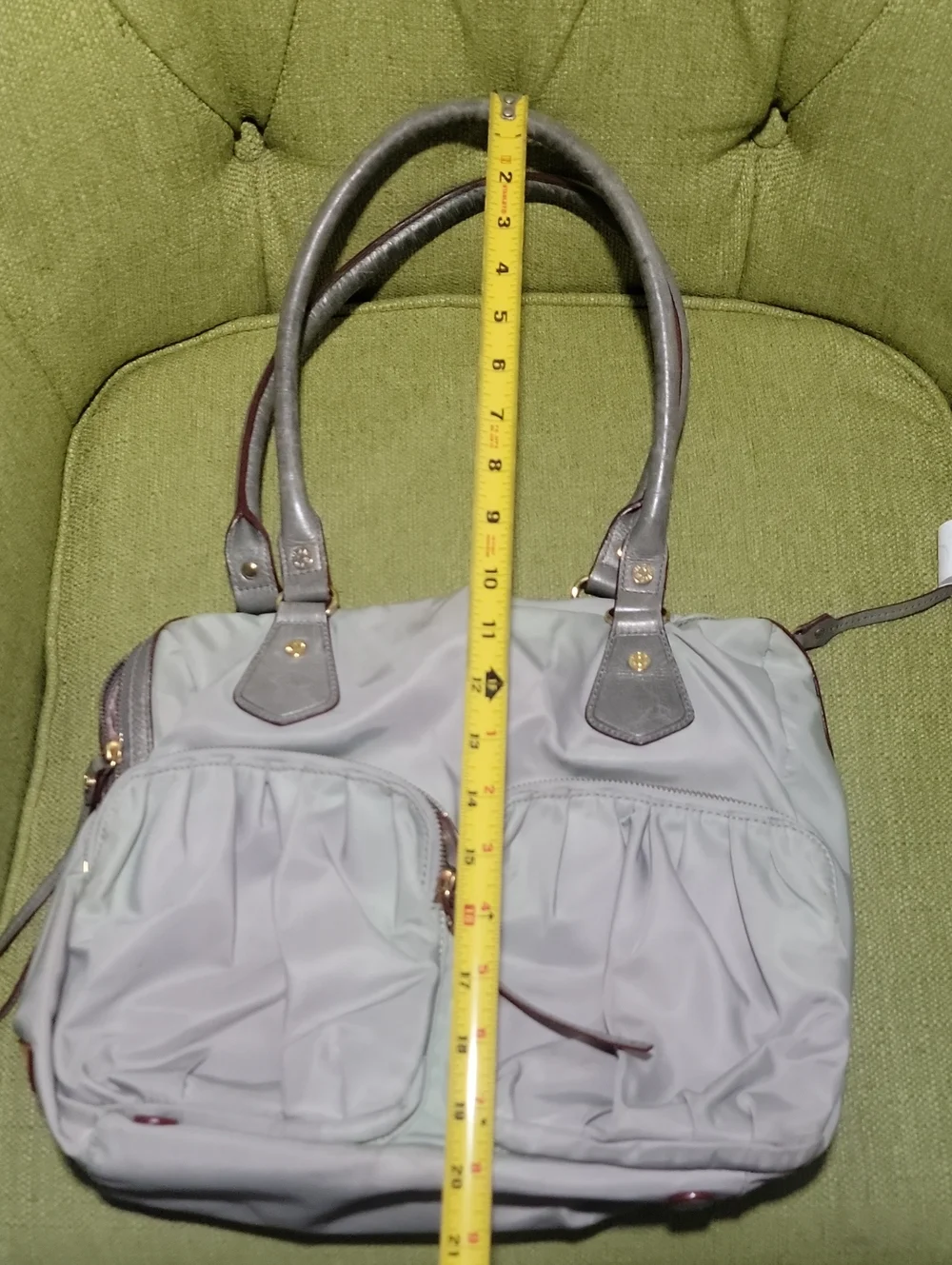 MZ Wallace Light Gray Nylon Shoulder Bag with Dark Gray Handles